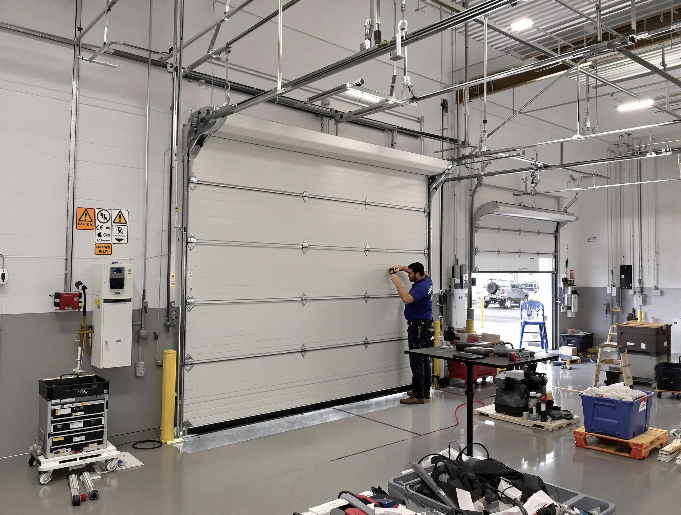 Commercial garage door repair being performed by Villa Rica Garage Door Repair expert in Villa Rica