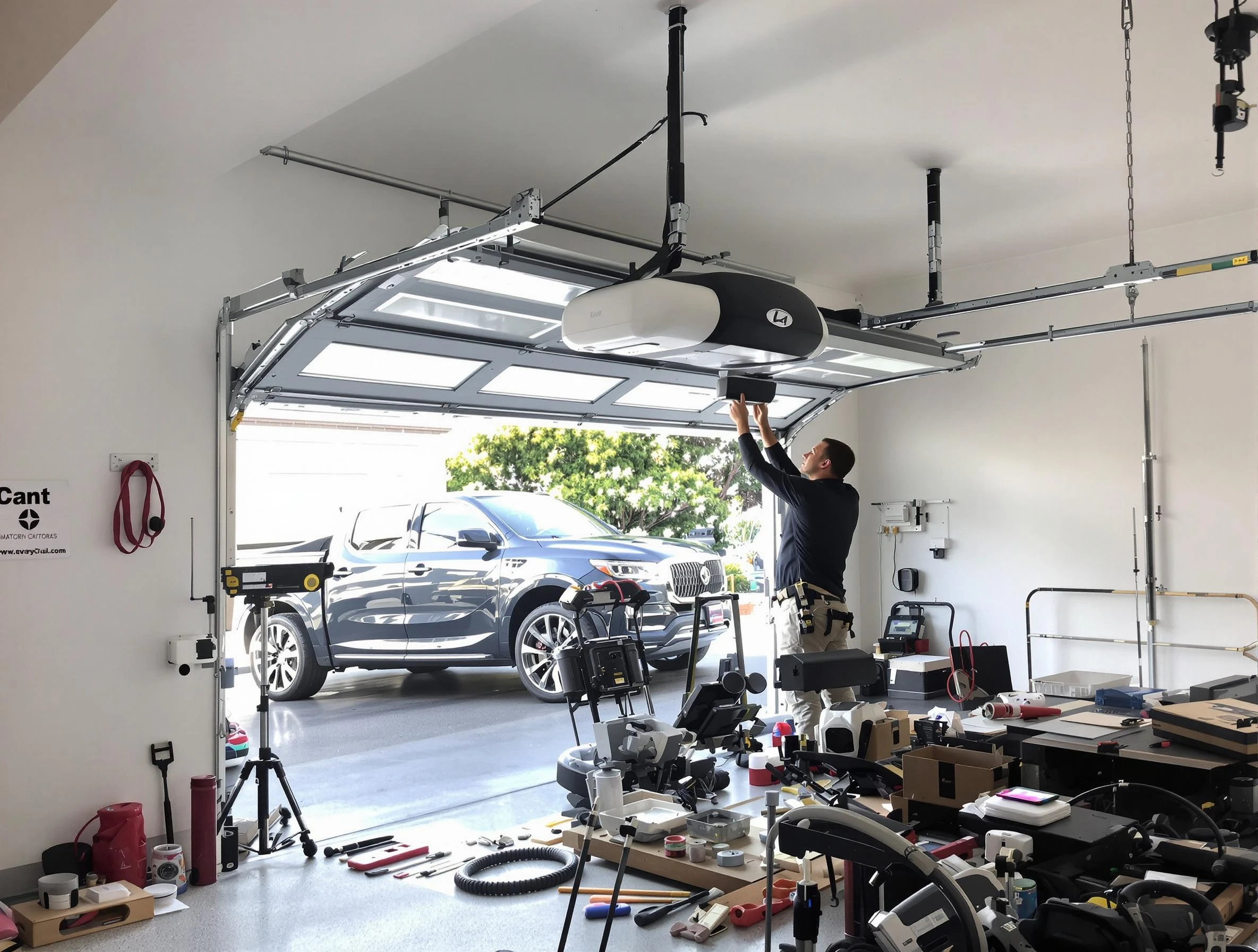 Villa Rica Garage Door Repair specialist installing smart garage door opener system in Villa Rica home