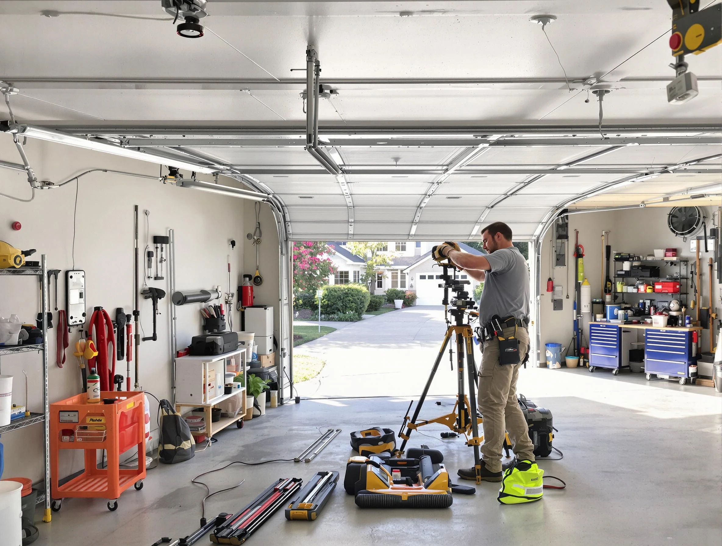 Villa Rica Garage Door Repair specialist performing laser-guided track alignment in Villa Rica